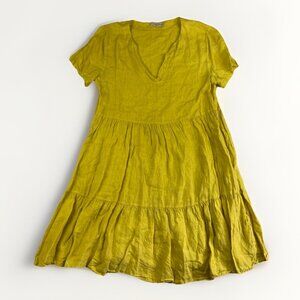Francesca Bettini Summer T-Shirt Dress Womens L Yellow 100% Linen Italy Made